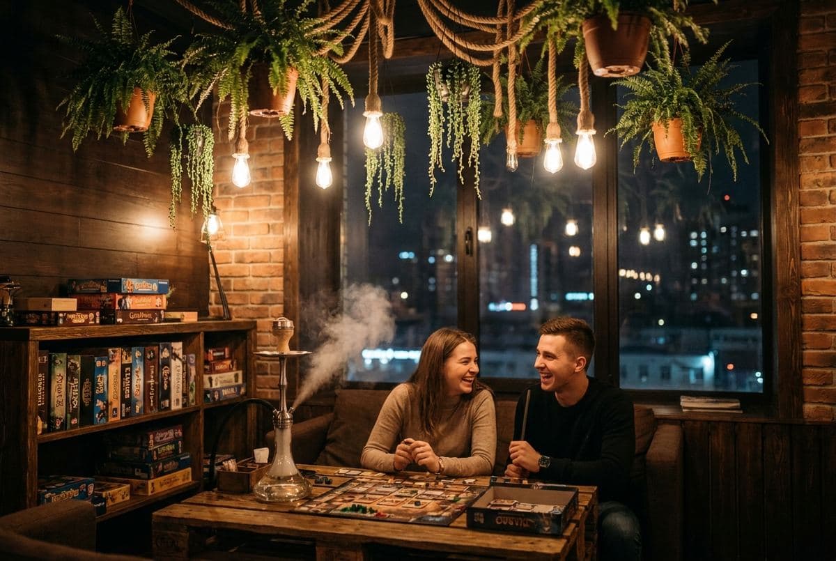 Полка с настольными играми в THE KOT